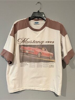 Ford Mustang 1972 Graphic Ringer Tee - White & Brown